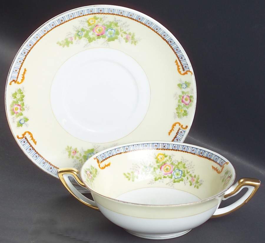 Cecil Footed Cream Soup Bowl & Saucer Set by Meito-1