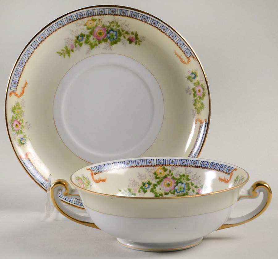 Cecil Footed Cream Soup Bowl & Saucer Set by Meito-1