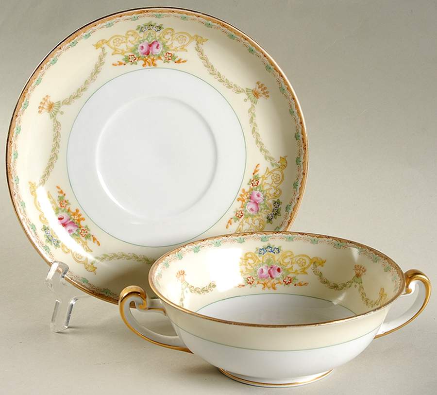 Celeste Footed Cream Soup Bowl & Saucer Set by Meito-1