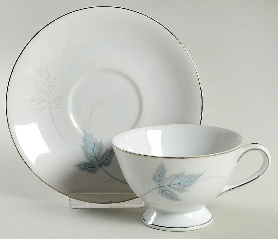 Dawn (Platinum) Footed Cup & Saucer Set by Meito-1