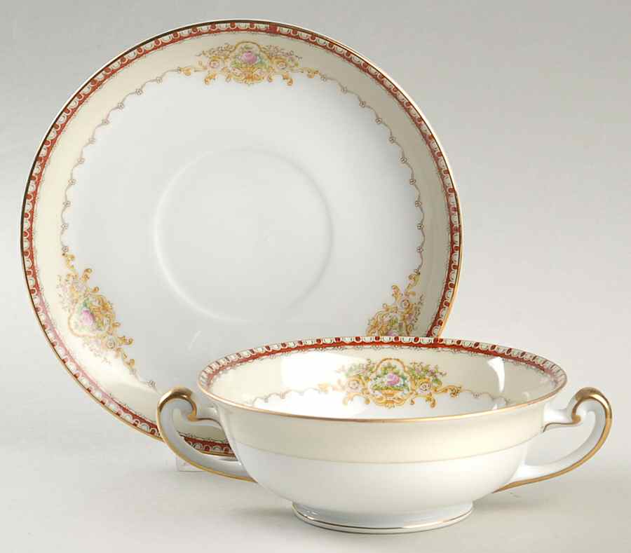 Dover Footed Cream Soup Bowl & Saucer Set by Meito-1