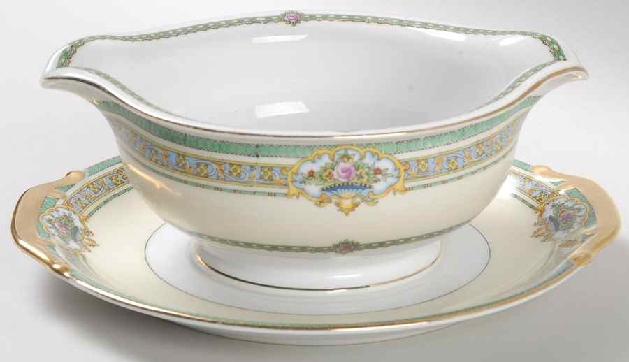 Dublin (Floral Urns) Gravy Boat with Attached Underplate by Meito-1