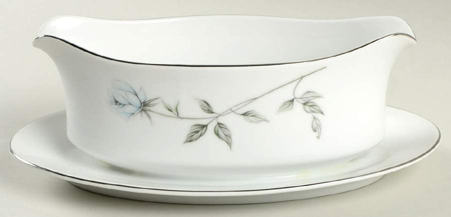 Fleurette (Coupe, Platinum Trim) Gravy Boat with Attached Underplate by Meito-1