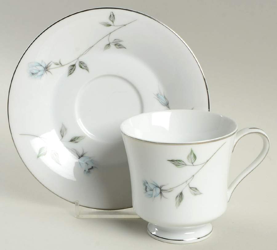 Fleurette (Coupe, Platinum Trim) Footed Cup & Saucer Set by Meito-1