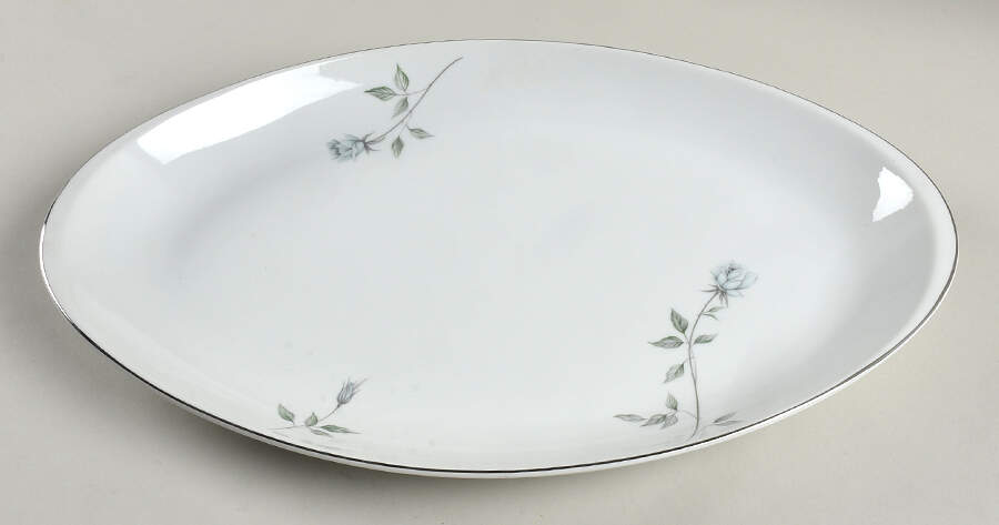 Fleurette (Coupe, Platinum Trim) 16" Oval Serving Platter by Meito-1