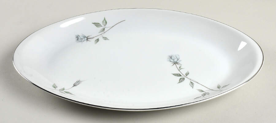 Fleurette (Coupe, Platinum Trim) 14" Oval Serving Platter by Meito-1