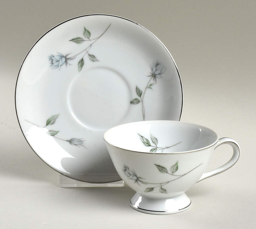 Fleurette (Coupe, Platinum Trim) Footed Cup & Saucer Set by Meito-1