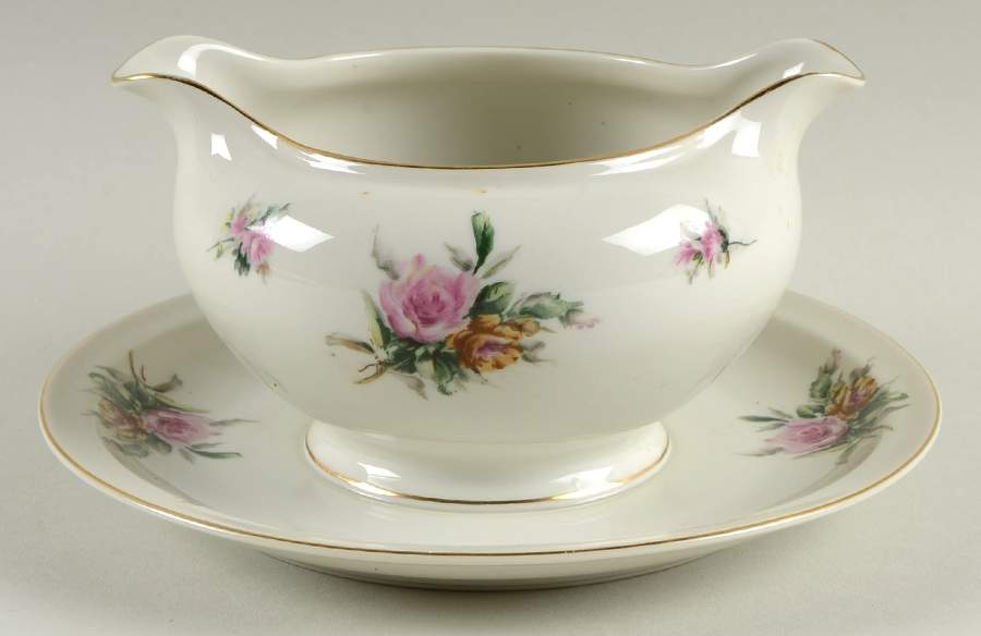 Garden Rose Gravy Boat with Attached Underplate by Meito-1