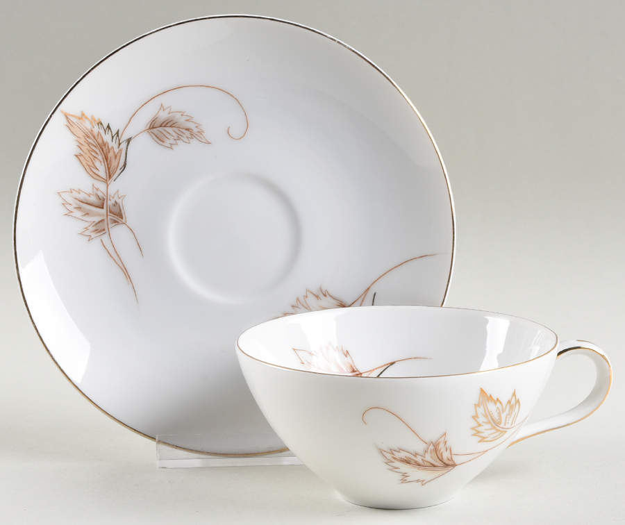 Golden Autumn Flat Cup & Saucer Set by Meito-1