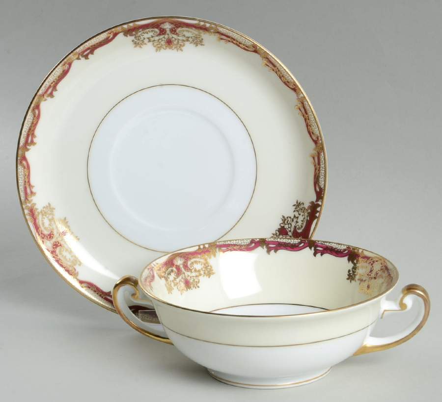 Hampton Footed Cream Soup Bowl & Saucer Set by Meito-1
