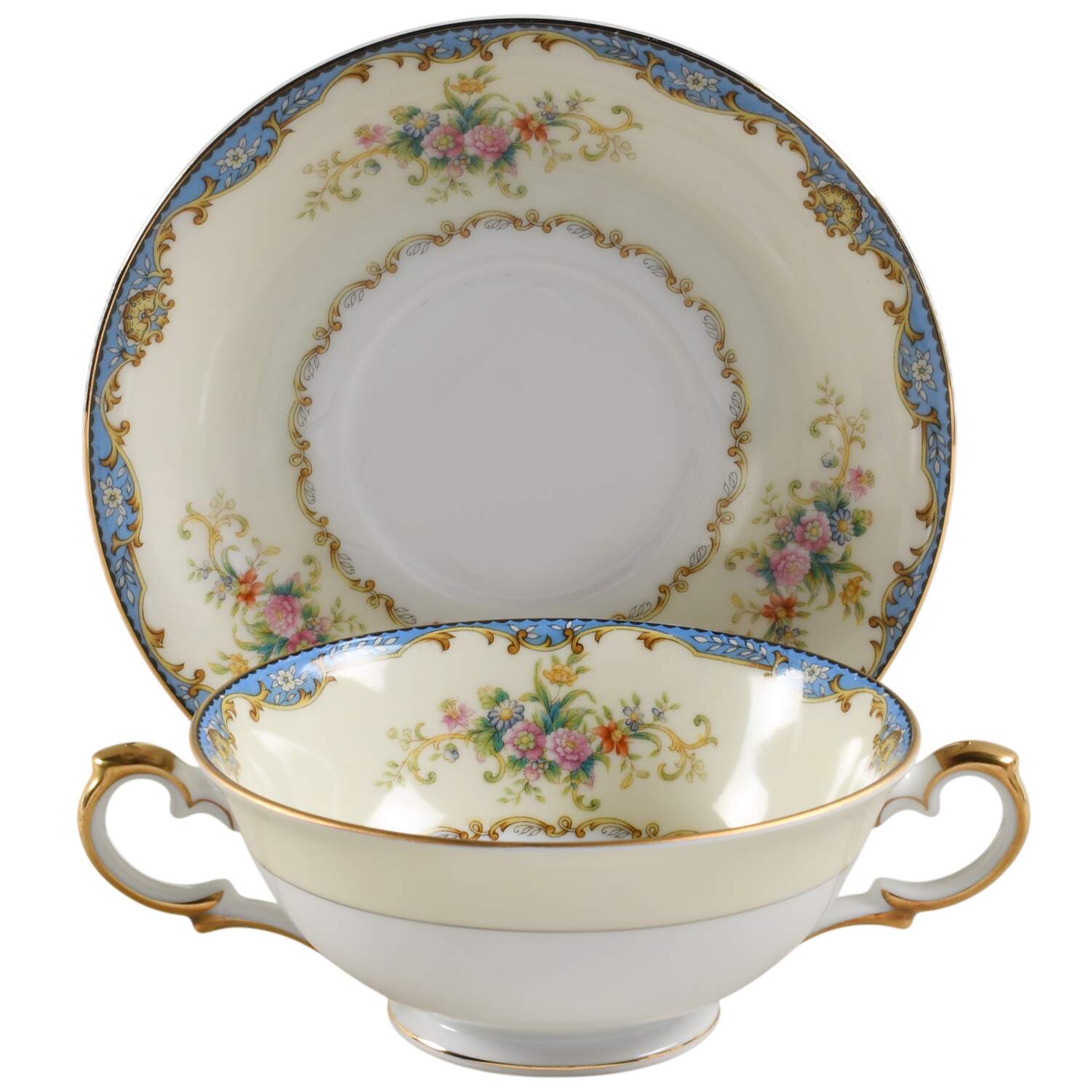 Hudson Footed Cream Soup Bowl & Saucer Set by Meito-1