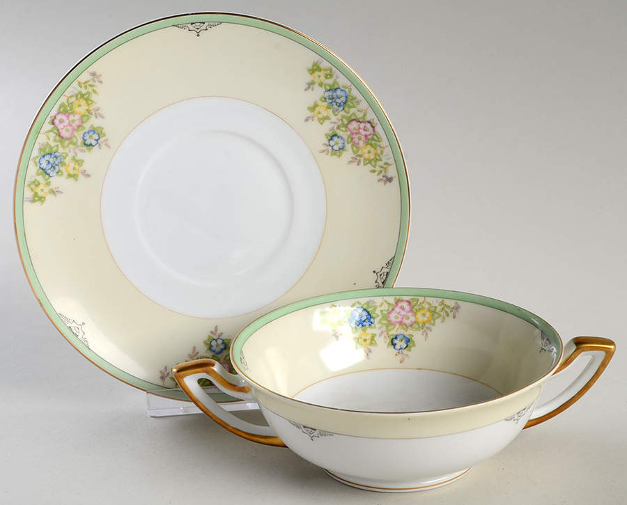 Isabella Footed Cream Soup Bowl & Saucer Set by Meito-1