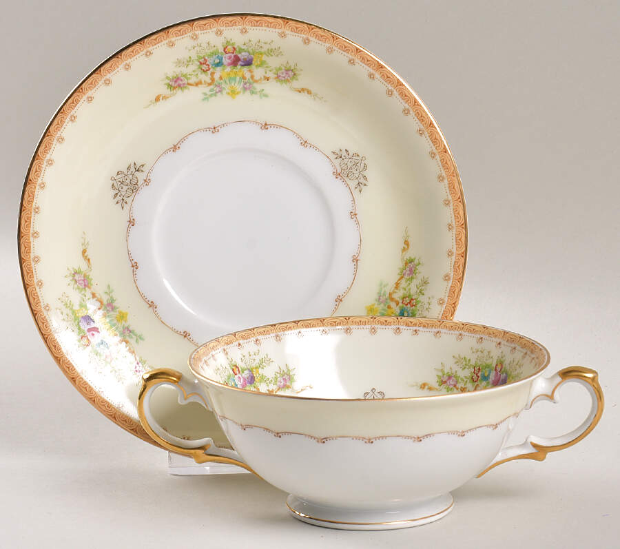 Jewel Footed Cream Soup Bowl & Saucer Set by Meito-1