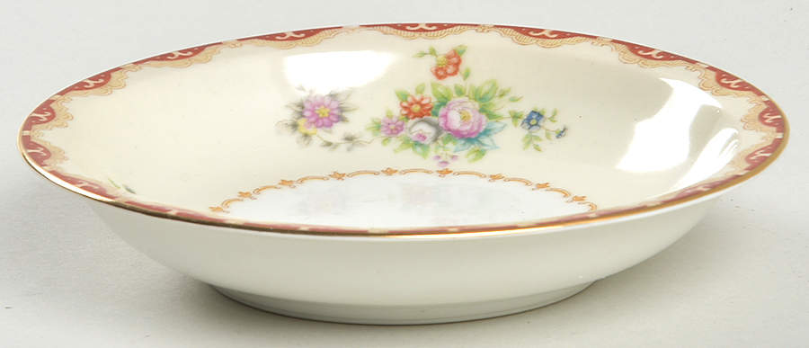 Keepsake (Floral, Burgundy Background) Rim Fruit/Dessert (Sauce) Bowl by Meito-1