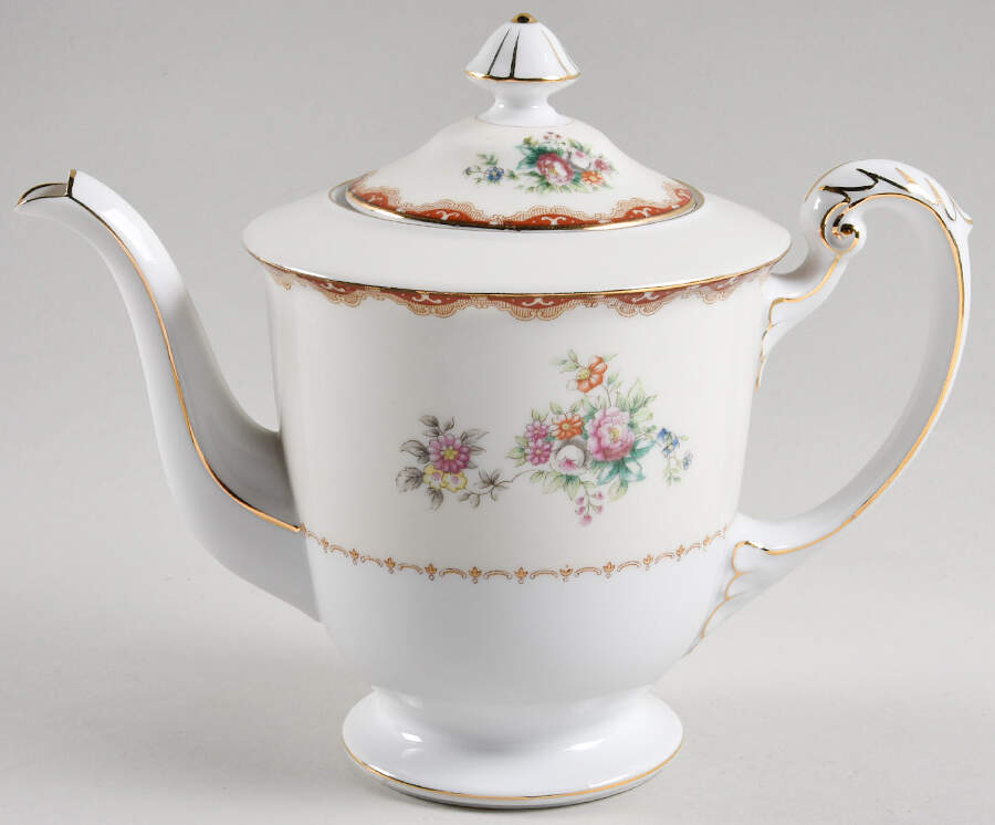 Keepsake (Floral, Burgundy Background) Coffee Pot & Lid by Meito-1
