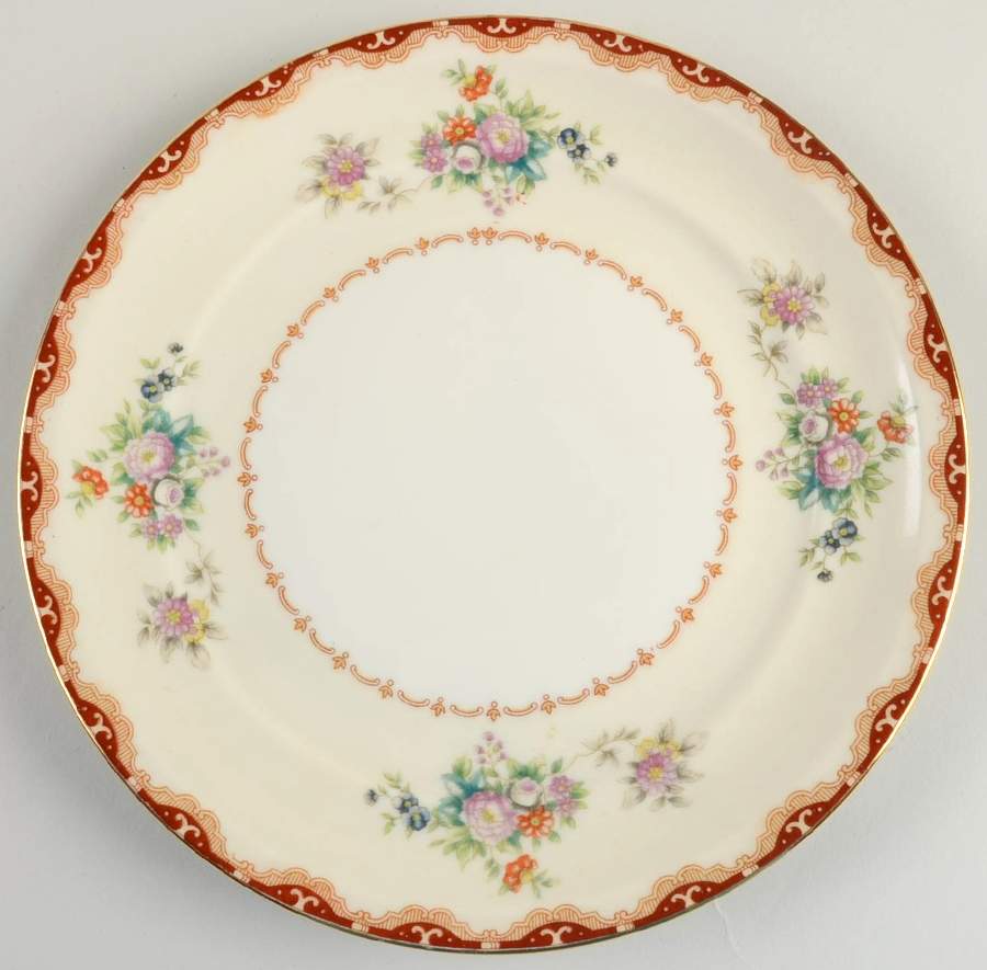 Keepsake (Floral, Burgundy Background) Salad Plate by Meito-1