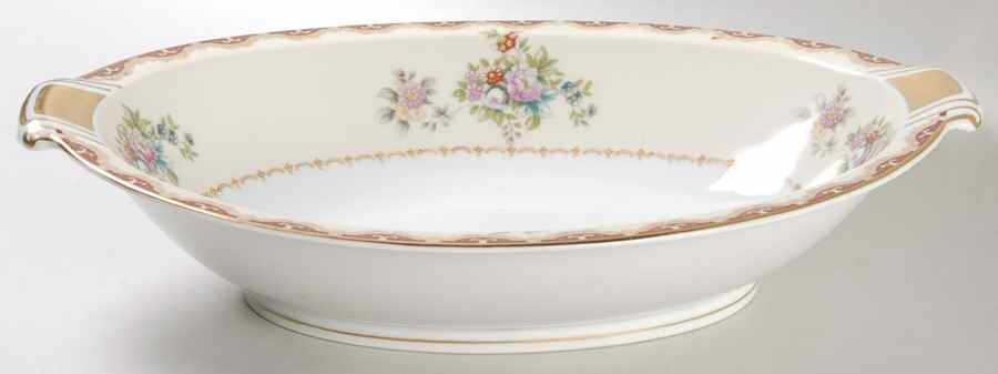 Keepsake (Floral, Burgundy Background) 11" Oval Vegetable Bowl by Meito-1