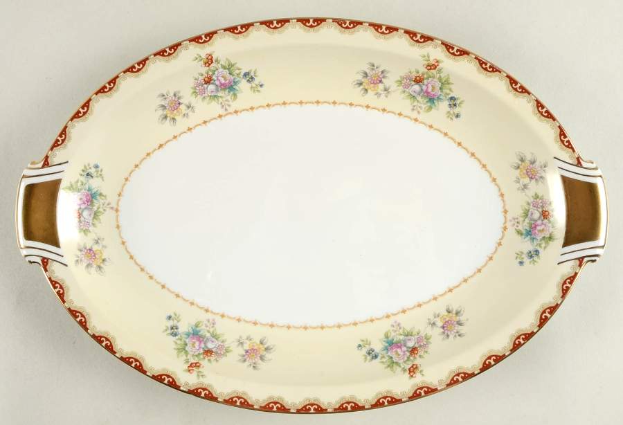 Keepsake (Floral, Burgundy Background) 15" Oval Serving Platter by Meito-1