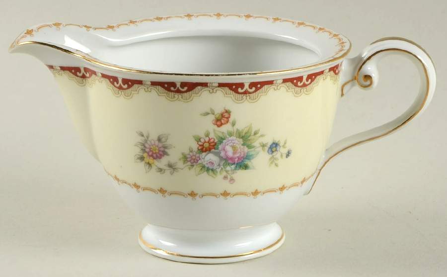 Keepsake (Floral, Burgundy Background) Creamer by Meito-1