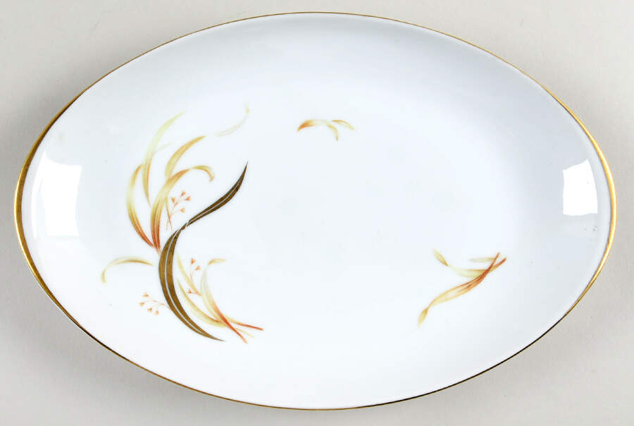 Keepsake (Gold Leaves on White) 12" Oval Serving Platter by Meito-1