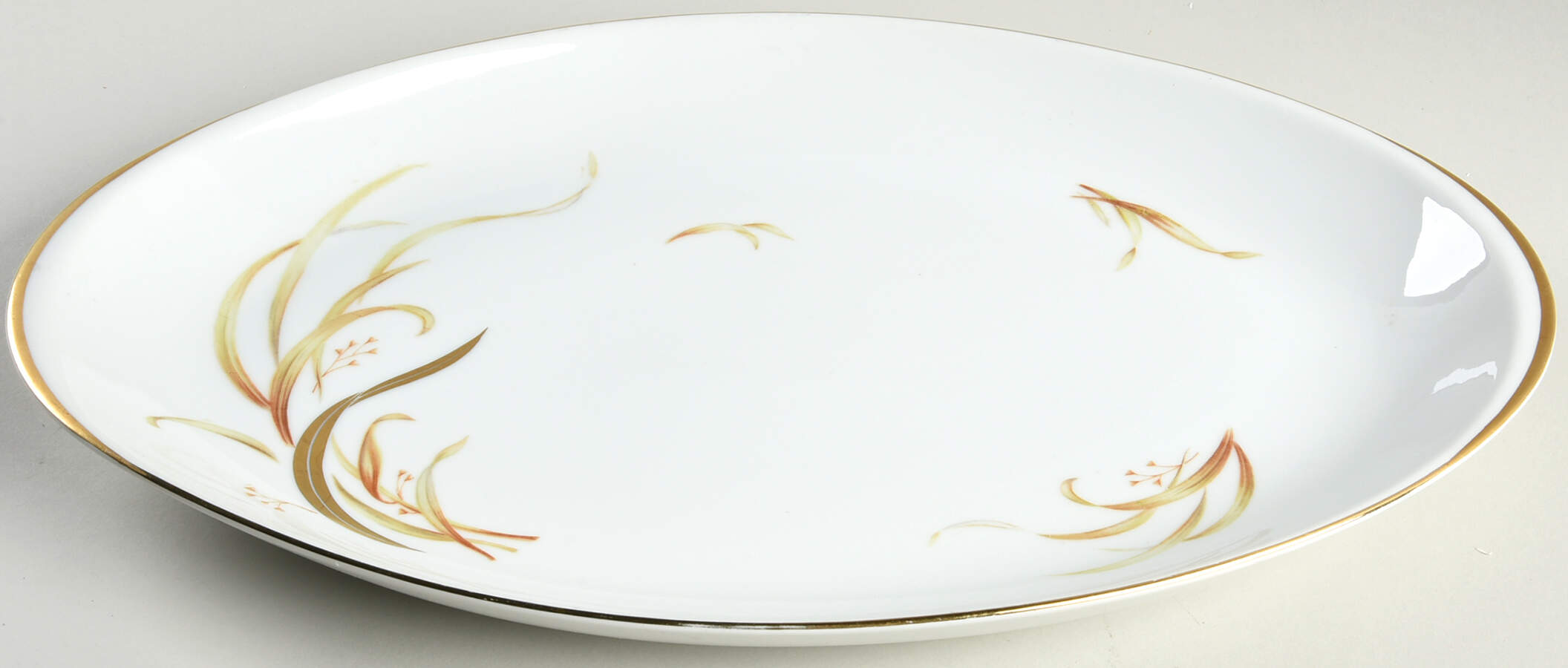 Keepsake (Gold Leaves on White) 16" Oval Serving Platter by Meito-1