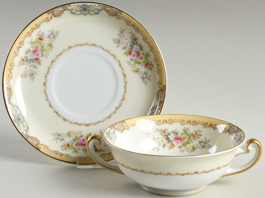 Langdon Footed Cream Soup Bowl & Saucer Set by Meito-1