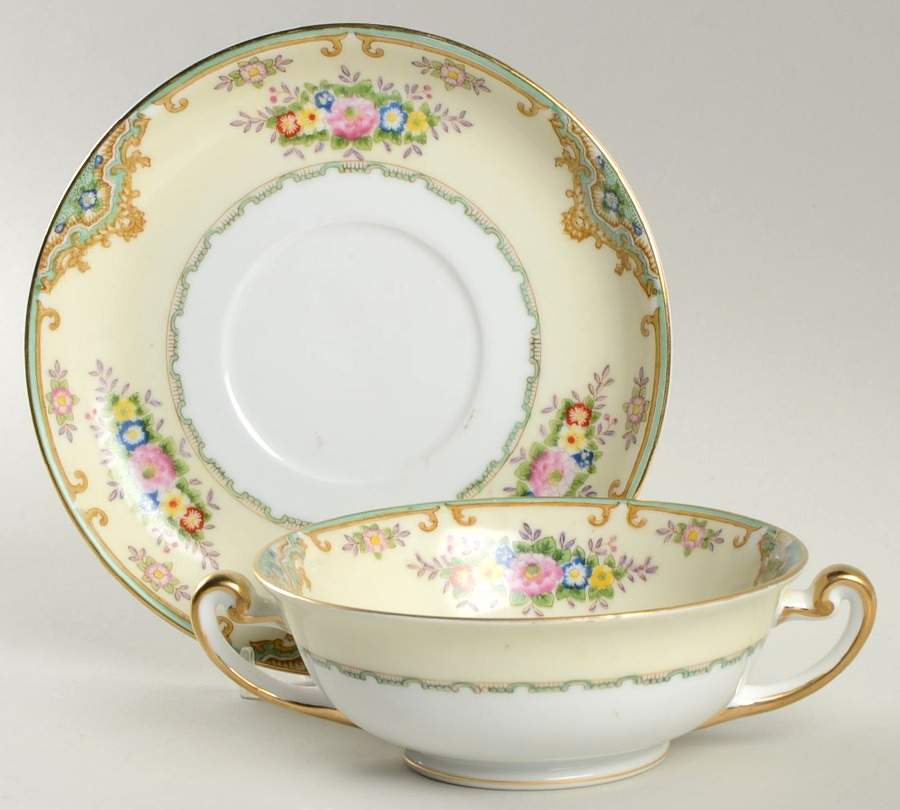 Lisbon Footed Cream Soup Bowl & Saucer Set by Meito-1