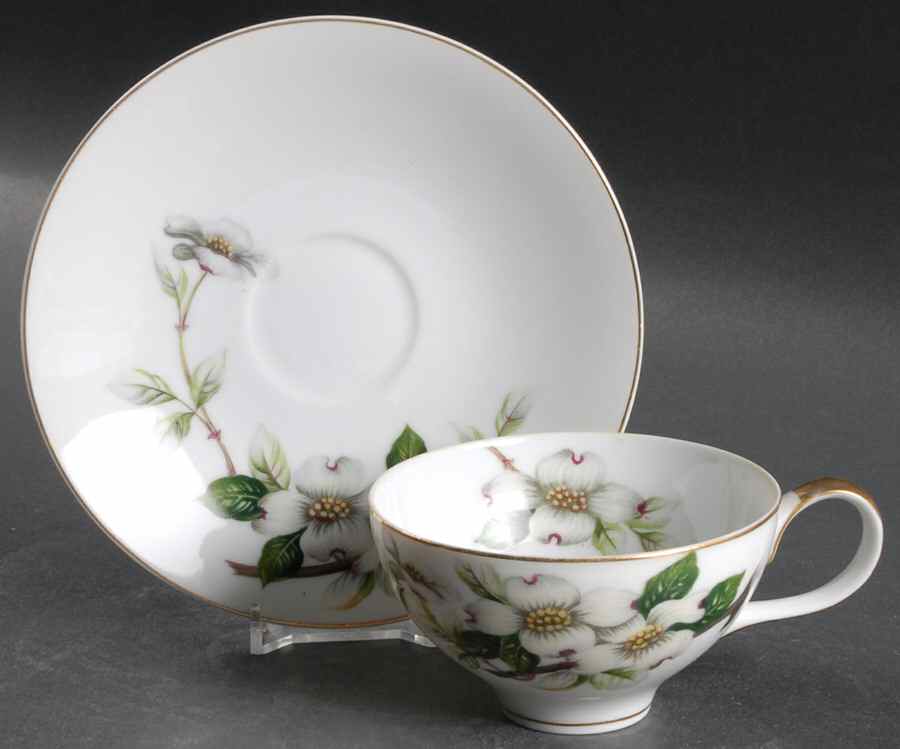 Livonia (White Background) Flat Cup & Saucer Set by Meito-1