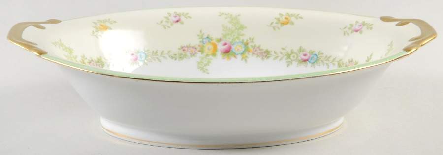 Malta (Green on Cream) 11" Oval Vegetable Bowl by Meito-1