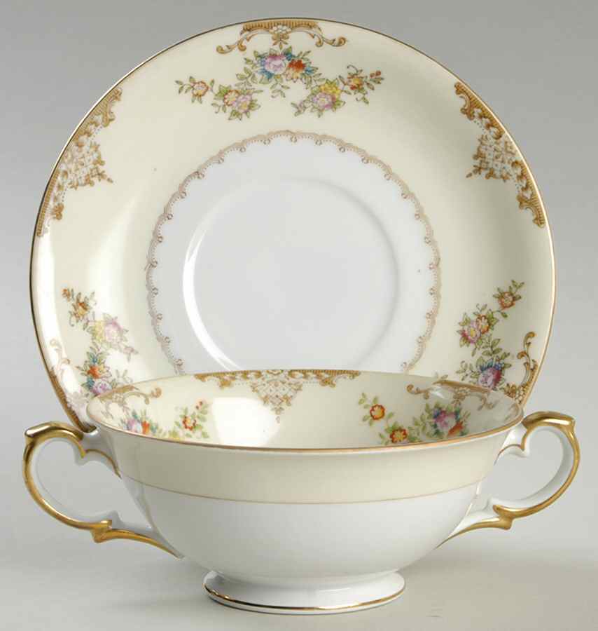 Marie Footed Cream Soup Bowl & Saucer Set by Meito-1