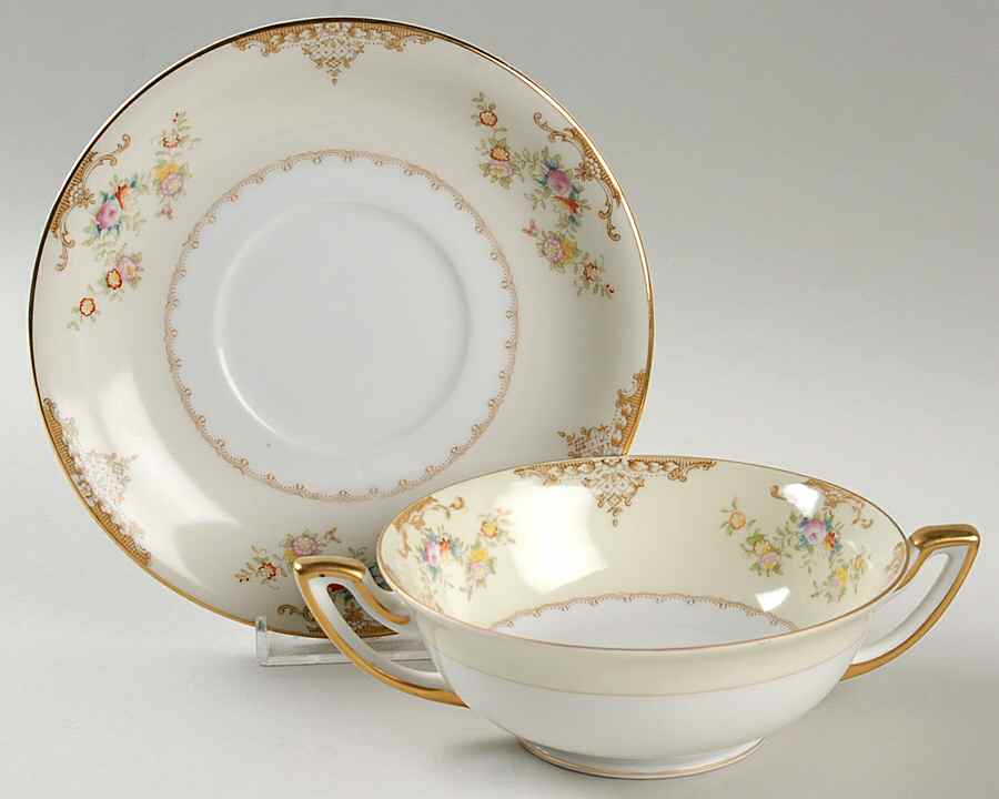 Marie Footed Cream Soup Bowl & Saucer Set by Meito-1