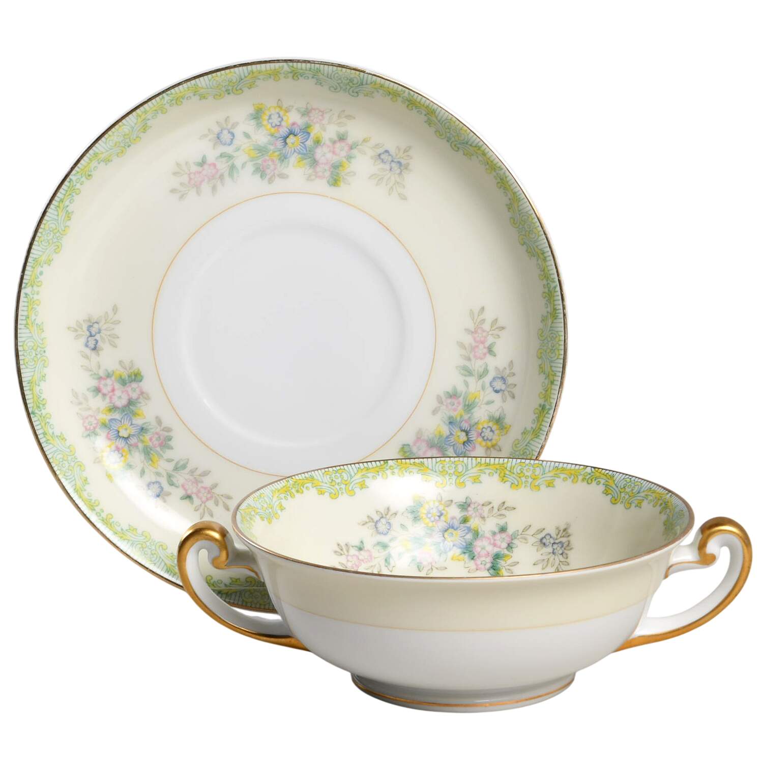 Marie  Footed Cream Soup Bowl & Saucer Set by Meito-1