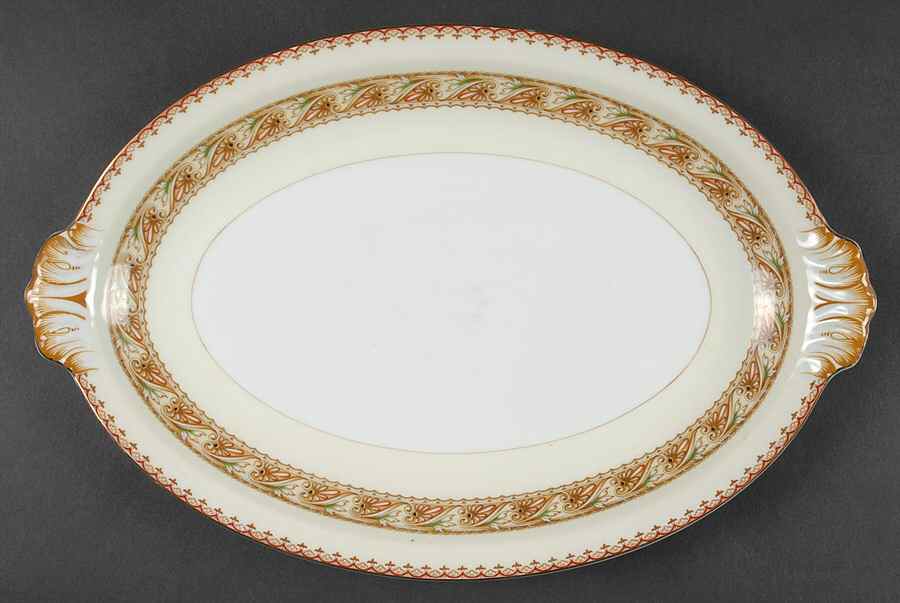 MEI93 (Gold Trim) 13" Oval Serving Platter by Meito-1