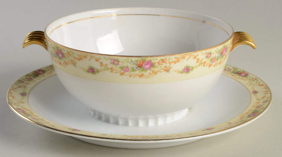 Modern Windsor Round Gravy Boat w/Attached Underplate No Lid by Meito-1