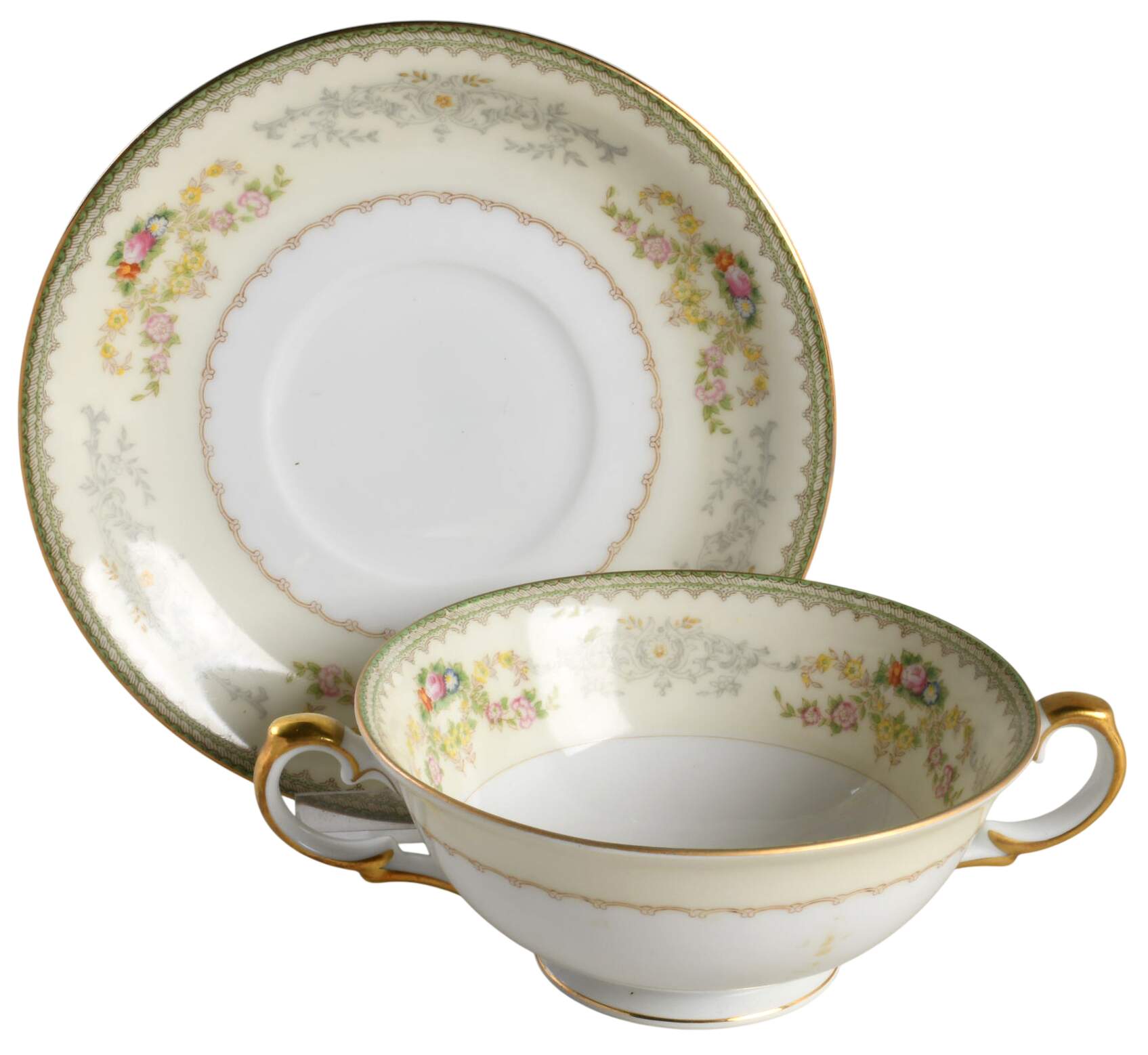 Murel Muriel (Multicolor Floral) Cream Soup Bowl & Saucer Set by Meito-1