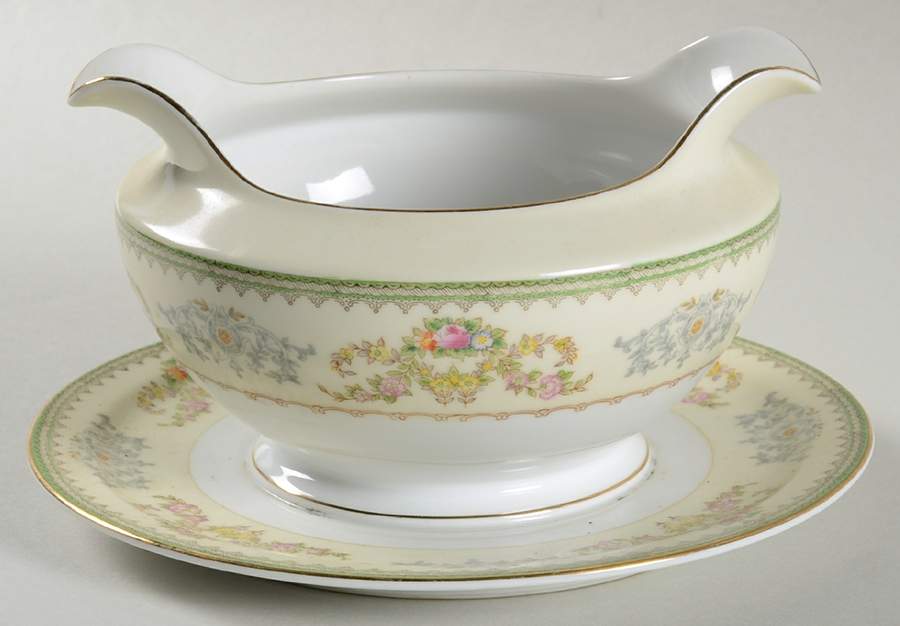 Murel Muriel (Multicolor Floral) Gravy Boat with Attached Underplate by Meito-1