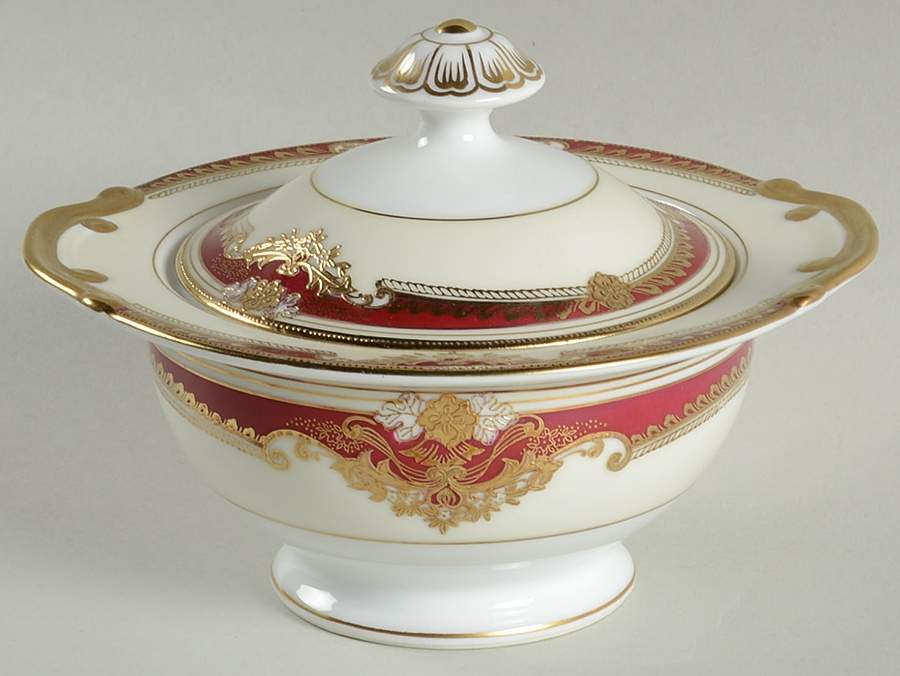 Muriel (Red Border) Sugar Bowl & Lid by Meito-1