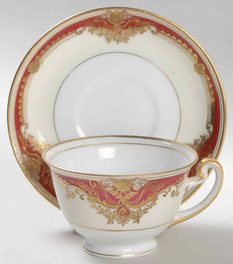 Muriel (Red Border) Footed Cup & Saucer Set by Meito-1