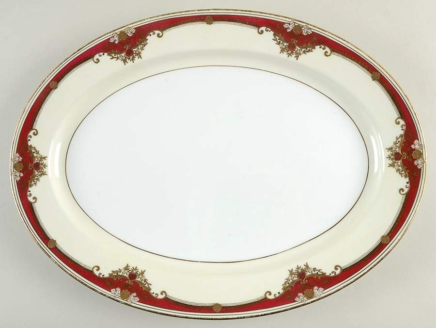 Muriel (Red Border) 16" Oval Serving Platter by Meito-1