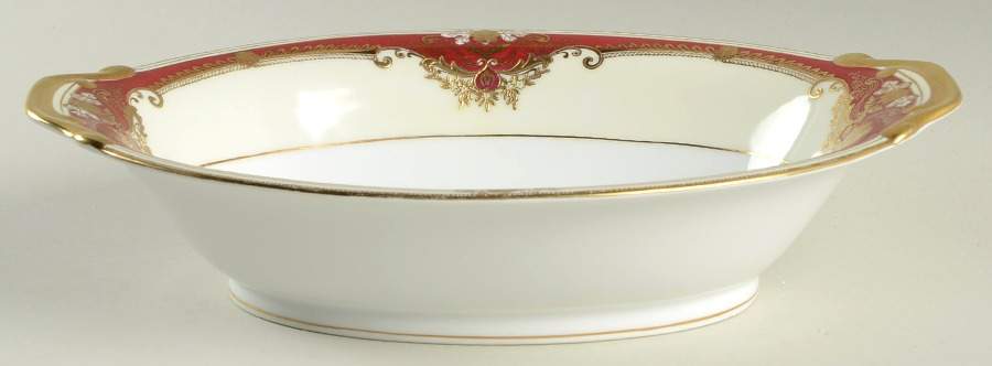 Muriel (Red Border) 11" Oval Vegetable Bowl by Meito-1