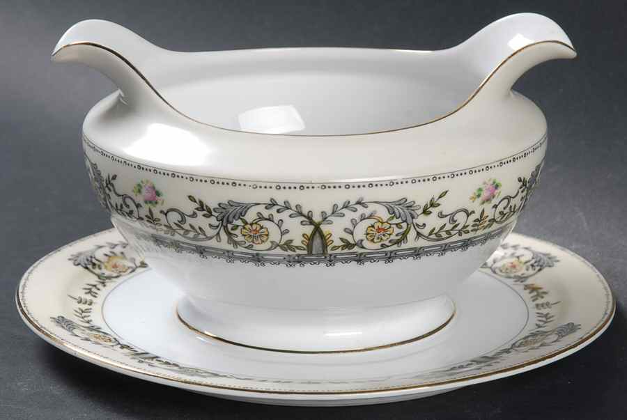 Paris Dark Gray Gravy Boat with Attached Underplate by Meito-1