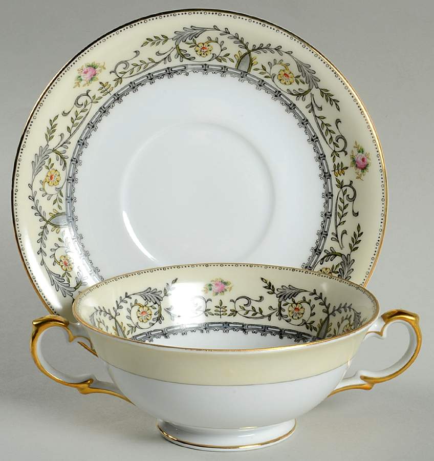 Paris Dark Gray Footed Cream Soup Bowl & Saucer Set by Meito-1