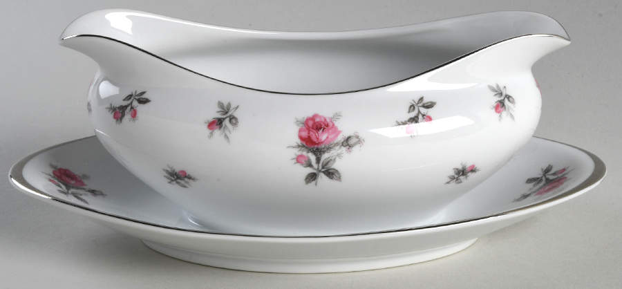 Rosechintz Gravy Boat with Attached Underplate by Meito-1