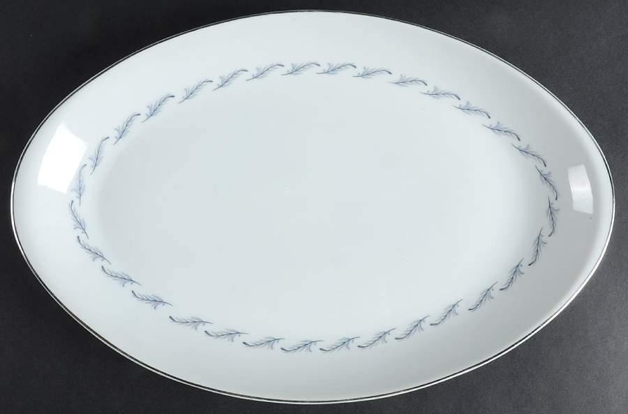 Sculpture (Blue Leaves) 13" Oval Serving Platter by Meito-1