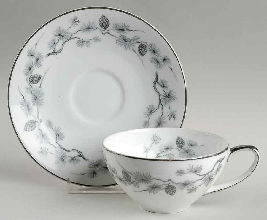 Silver Pine Flat Cup & Saucer Set by Meito-1