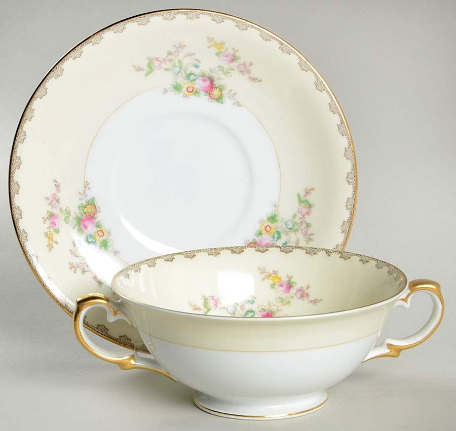 Suffolk Footed Cream Soup Bowl & Saucer Set by Meito-1
