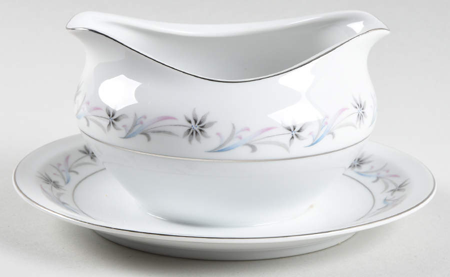 Troy (Blue & Pink Floral) Gravy Boat with Attached Underplate by Meito-1