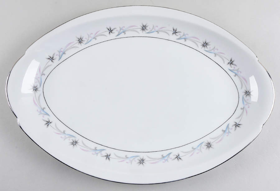 Troy (Blue & Pink Floral) 16" Oval Serving Platter by Meito-1