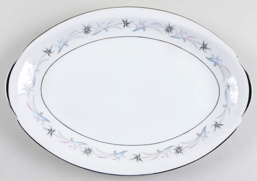 Troy (Blue & Pink Floral) 12" Oval Serving Platter by Meito-1