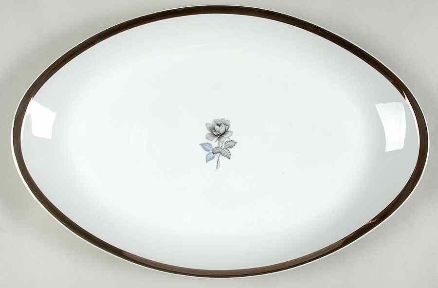 Twilight Rose (Thick Platinum Band) 16" Oval Serving Platter by Meito-1